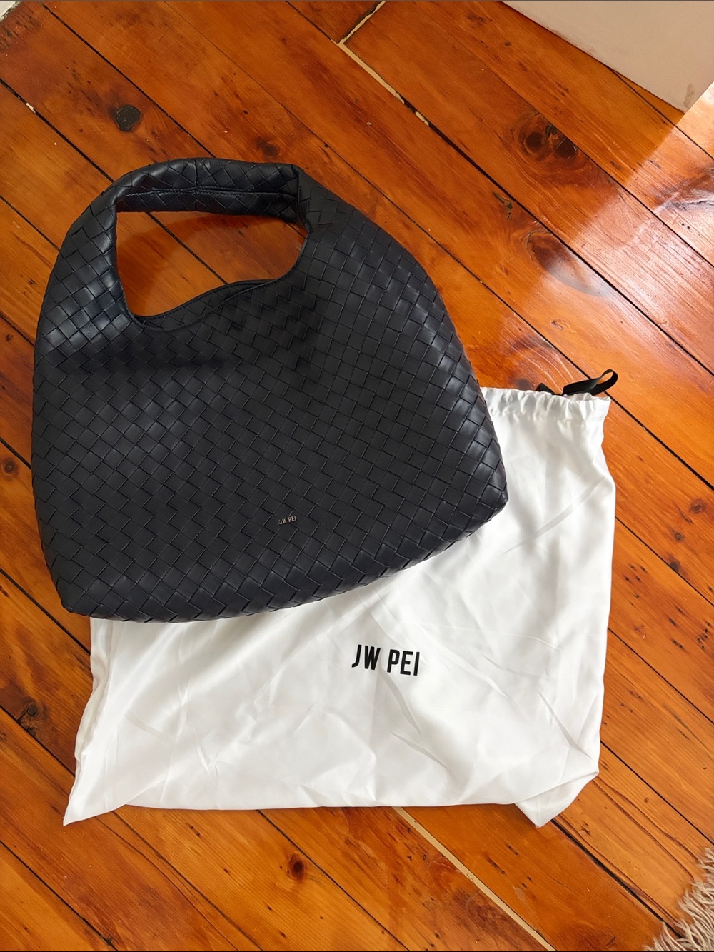 JW PEI Black Woven Shoulder Tote
